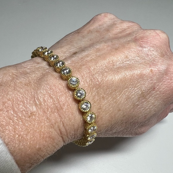 Judith Ripka 14K Gold Clad Sterling Silver 925 & Diamonique CZ Tennis Bracelet - Picture 2 of 11